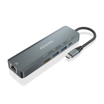 AISENS USB-C Dock 5 en 1, USB-C a 1xHDMI, 1xRJ45, 2xUSB, 1xPD, Gris, 15 cm