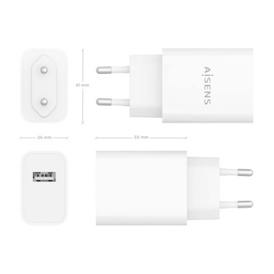 AISENS Cargador USB 10W alta eficiencia, 5V2A, Blanco
