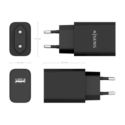 AISENS Cargador USB 10W alta eficiencia, 5V2A, Negro