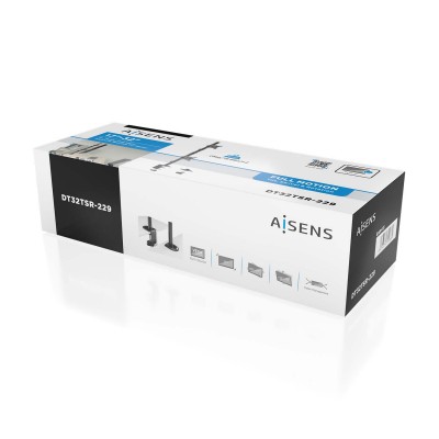 AISENS Soporte de mesa eco giratorio e inclinable para 2 MonitorTV 9kg de 17-32, Negro