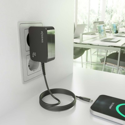 AISENS Cargador GaN 45W PD3.0 1xUSB-C 1.8m, Negro