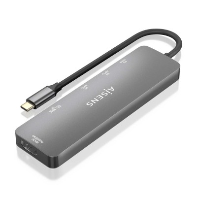 AISENS USB-C Dock 6 EN 1, USB-C a 1xHDMI, 2xUSB-A, 1xUSB-C PD 100W, 1xSD, 1xMicro SD, Gris, 15cm
