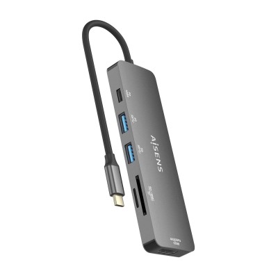 AISENS USB-C Dock 6 EN 1, USB-C a 1xHDMI, 2xUSB-A, 1xUSB-C PD 100W, 1xSD, 1xMicro SD, Gris, 15cm