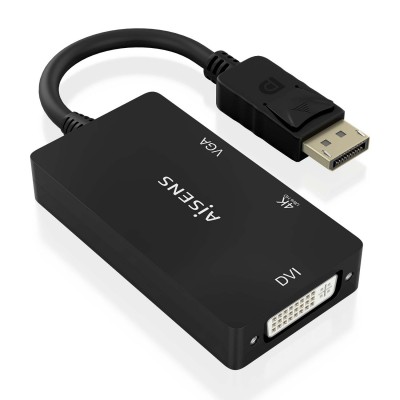 AISENS Conversor Displayport V1.2 a VGADVIHDMI, DP 1.2M-VGAH-DVIH-HDMIH 4K, Negro, 15cm