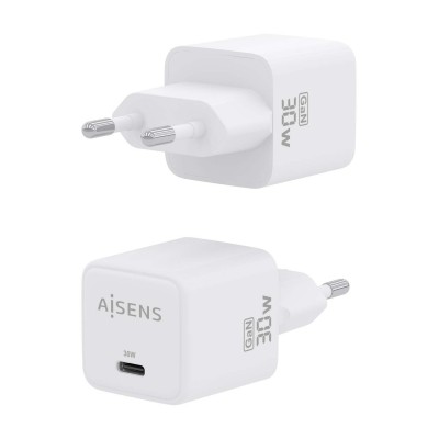 AISENS Cargador Gan 30W, 1xUSB-C PD3.0 QD4.0, Blanco
