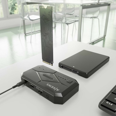 AISENS Estación de Docking SATA 2.53.5, M.2 NVMe a USB 3.03.1 Gen1, Clone, Negro