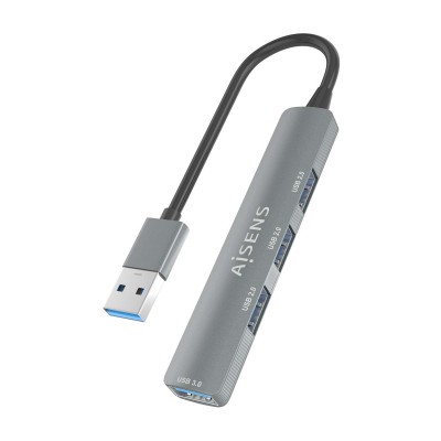 AISENS HUB USB 3.0 Aluminio, 1xUSB3.0 AH+3xUSB2.0 AH, Gris, 10cm