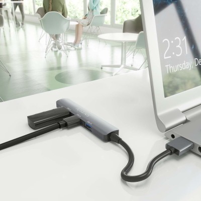 AISENS HUB USB 3.0 Aluminio, 1xUSB3.0 AH+3xUSB2.0 AH, Gris, 10cm
