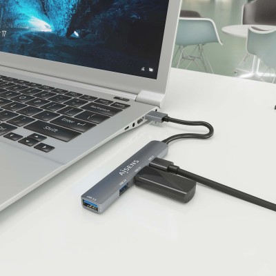 AISENS HUB USB 3.0 Aluminio, 1xUSB3.0 AH+3xUSB2.0 AH, Gris, 10cm