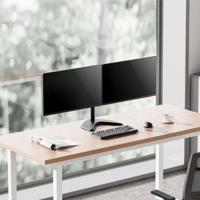 AISENS Soporte de mesa con peana eco giratorio e inclinable para monitorTV 10kg (3 Pivotes, 2 Brazos) de 17-32, Negro