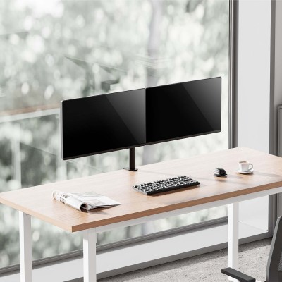 AISENS Soporte de mesa eco giratorio e inclinable para monitorTV 10kg (3 Pivotes, 2 Brazos) de 17-32, Negro