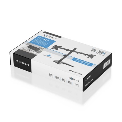 AISENS Soporte de mesa con peana eco giratorio e inclinable para monitorTV 10kg (3 Pivotes, 2 Brazos) de 17-32, Negro