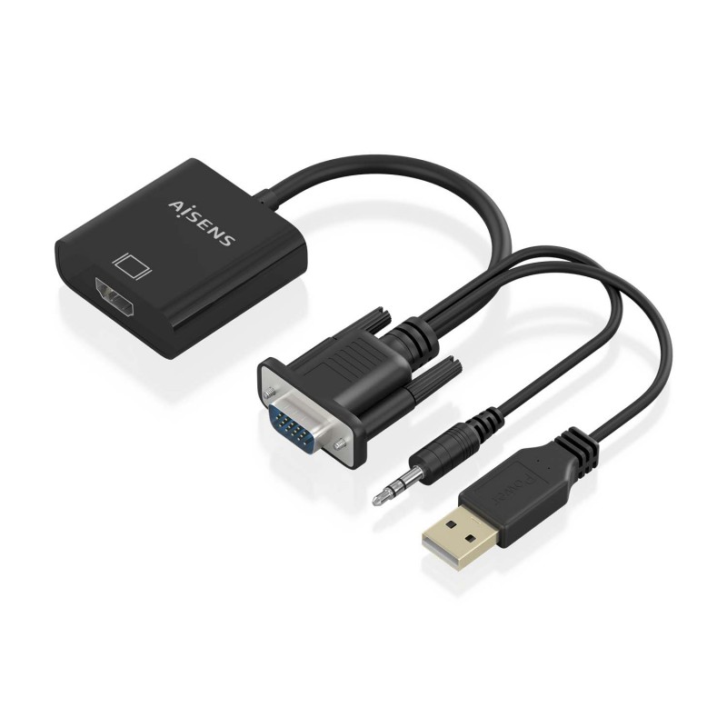 AISENS Cable conversor SVGA+Audio a HDMI, SVGAM+Jack 3.5M+USB-AM-HDMI AH, Negro, 20cm