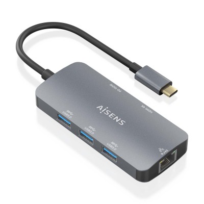 AISENS USB-C Dock 6 En 1, USB-C a 1xHDMI, 1xRJ45, 3xUSB-A, 1xUSB-C PD, Gris, 15cm