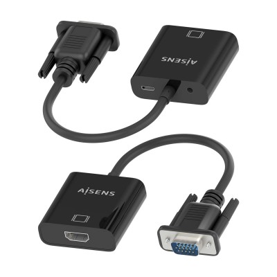AISENS Cable conversor SVGA+Audio a HDMI, SVGAM+Jack 3.5H+USB MicroBH-HDMI AH, Negro, 20cm