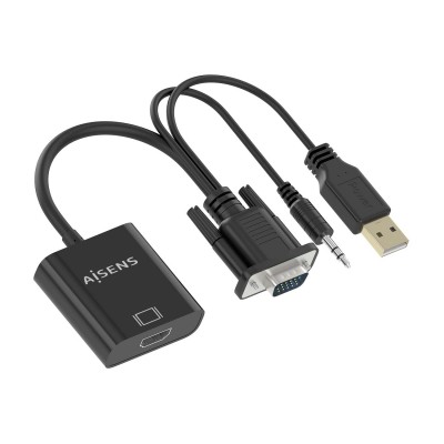 AISENS Cable conversor SVGA+Audio a HDMI, SVGAM+Jack 3.5M+USB-AM-HDMI AH, Negro, 20cm