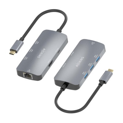 AISENS USB-C Dock 6 En 1, USB-C a 1xHDMI, 1xRJ45, 3xUSB-A, 1xUSB-C PD, Gris, 15cm