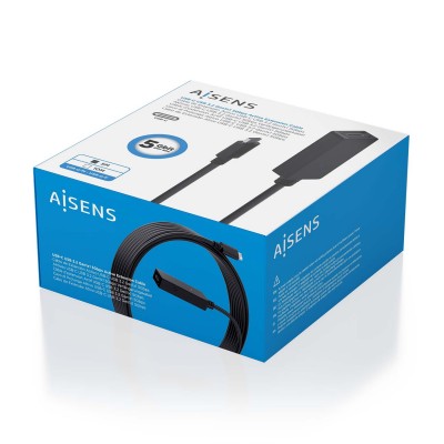 AISENS Cable USB 3.2 Gen1x1 prolongador con Amplificador, USB-CM-USB-CH, Negro, 5.0m
