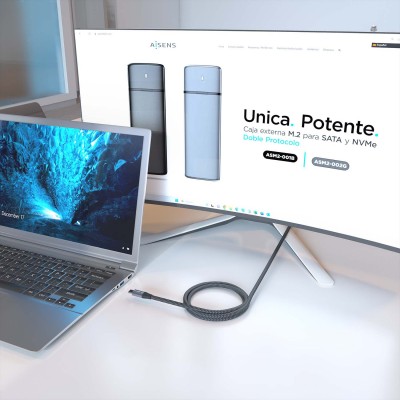 AISENS Cable USB 3.2 Gen2x2 Aluminio 20Gbps 8K@30Hz 5A 100W E-Mark, Tipo USB-CM-USB-CM, Gris, 3.0m