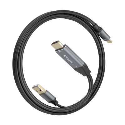 AISENS Cable Conversor Aluminio HDMI V2.0 A USB-C 4K@60HZ, HDMIM+USB-AM-USB-CM, Negro, 1.8m