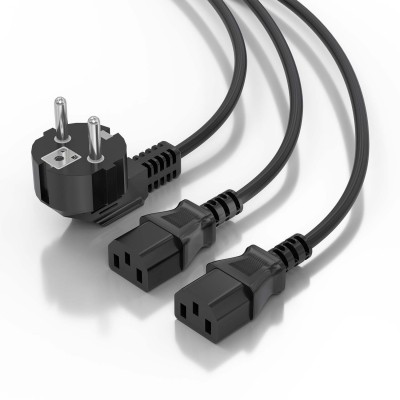 AISENS Cable Alimentacion CPU, CEE7M-2xC13H, Negro, 3.0m