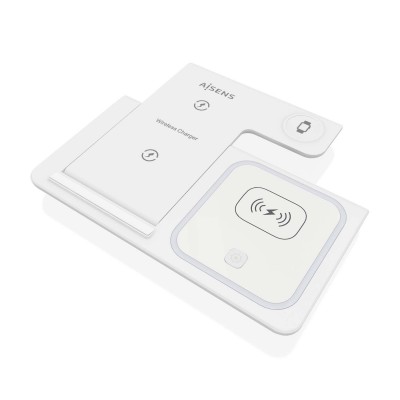 AISENS Cargador Inalambrico USB-C 3 En 1 De 15W Para Movil, Apple Watch, Ariculares Con Estuche De Carga, Blanco