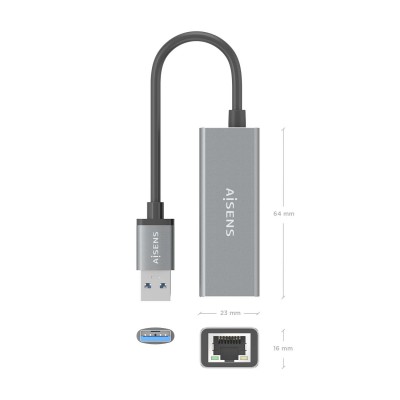 AISENS Conversor USB 3.0 a ethernet Gigabit 101001000 Mbps, Gris, 15cm