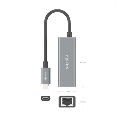 AISENS Conversor USB3.1 Gen1 USB-C a ethernet Gigabit 101001000 Mbps, Gris, 15cm