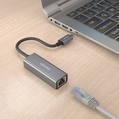 AISENS Conversor USB3.1 Gen1 USB-C a ethernet Gigabit 101001000 Mbps, Gris, 15cm