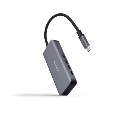 Nanocable Hub USB-C macho a 4 x USB-C hembra, Aluminio 10 cm, Gris