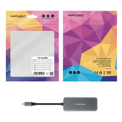 Nanocable Hub USB-C macho a 4 x USB-C hembra, Aluminio 10 cm, Gris