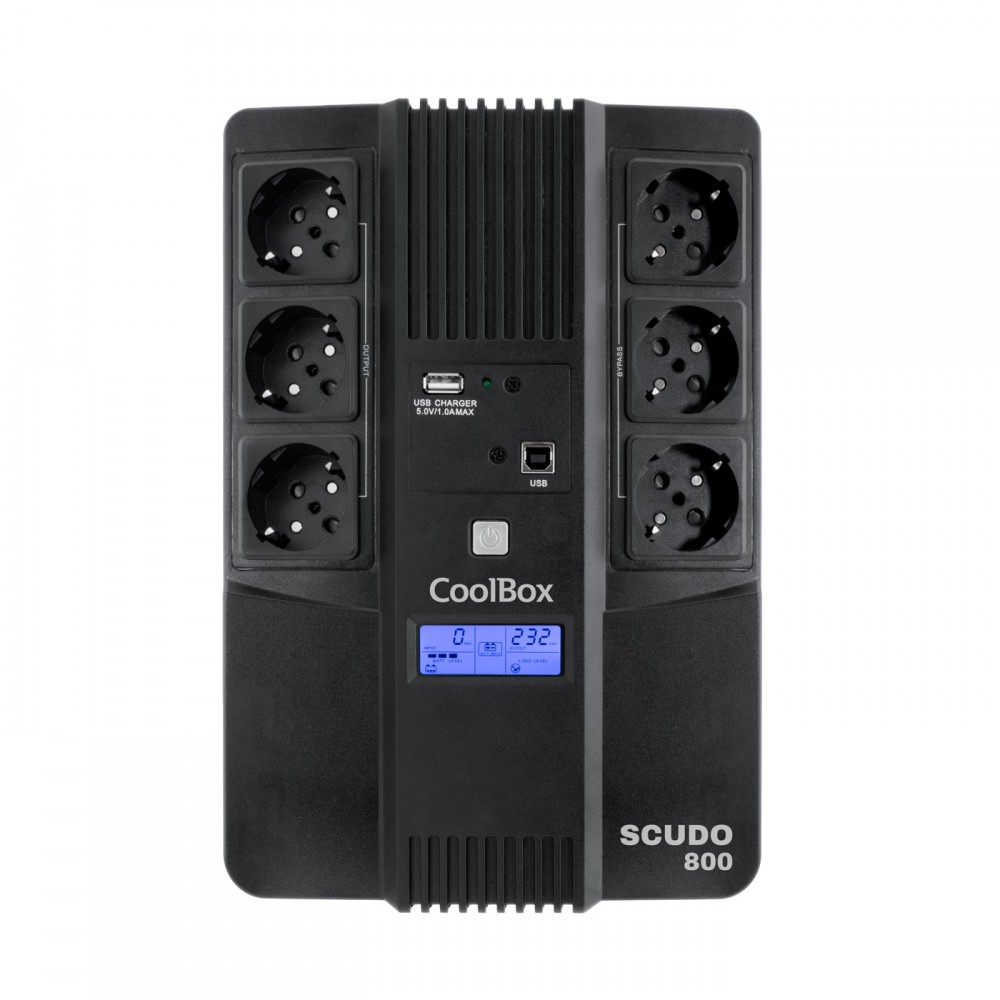 CoolBox Scudo 3 LCD 800VA sistema de alimentación ininterrumpida (UPS) Línea interactiva 0,8 kVA 480 W 6 salidas AC