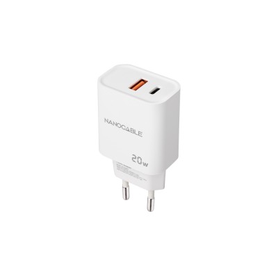 Nanocable Cargador USB-CPD + USB-AQC 20W, Blanco