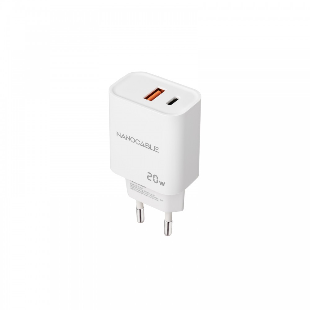 Nanocable Cargador USB-CPD + USB-AQC 20W, Blanco