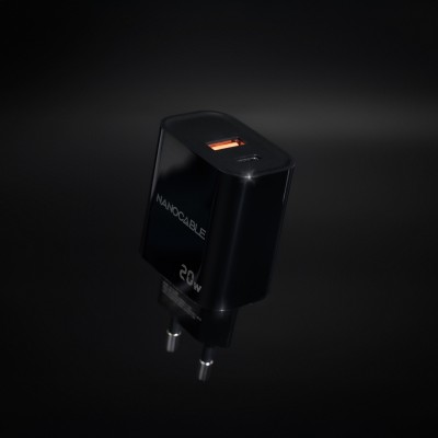 Nanocable Cargador USB-CPD + USB-AQC 20W, Negro
