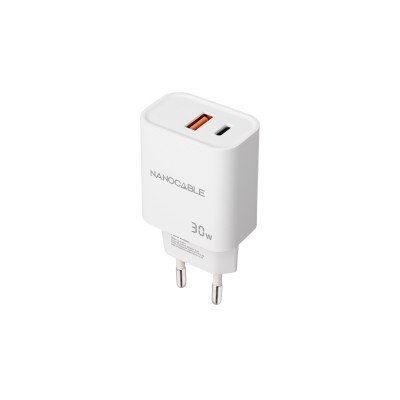 Nanocable Cargador USB-CPD + USB-AQC 30W, Blanco