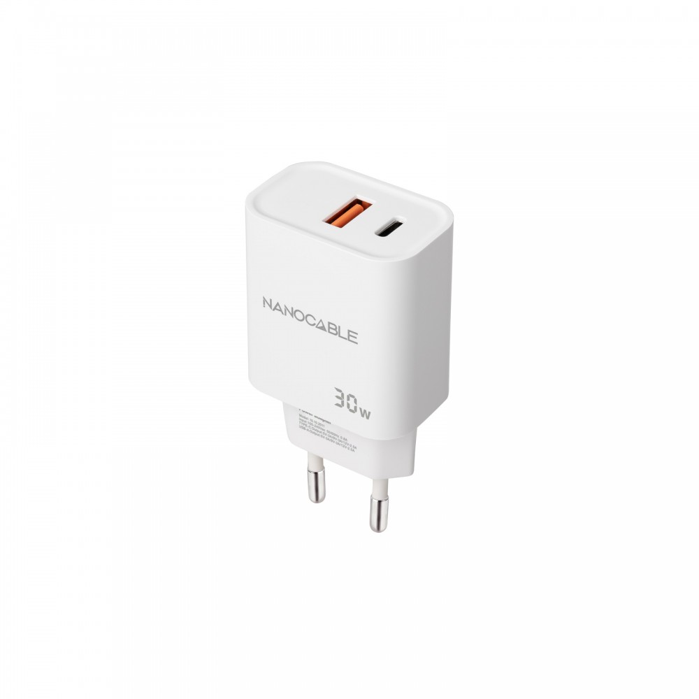 Nanocable Cargador USB-CPD + USB-AQC 30W, Blanco