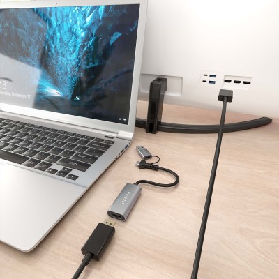AISENS Conversor Aluminio USB-A+USB-C A HDMI 1080P@60Hz, USB-AM+USB-CM-HDMIH, Gris, 15cm