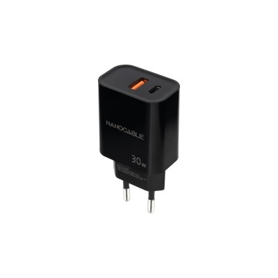 Nanocable Cargador USB-CPD + USB-AQC 30W, Negro