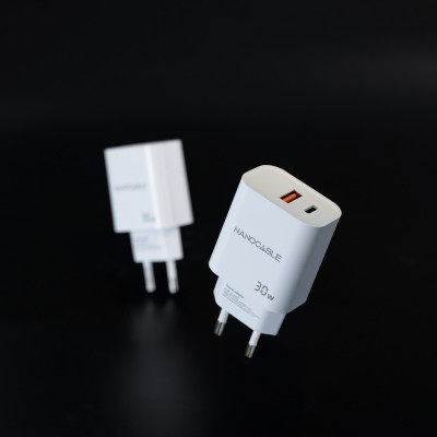 Nanocable Cargador USB-CPD + USB-AQC 30W, Blanco
