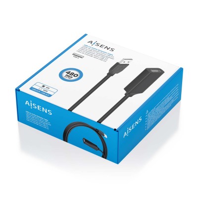 AISENS Cable USB 2.0 Prolongador con Amplificador, Tipo AM-AH, Negro, 5.0m