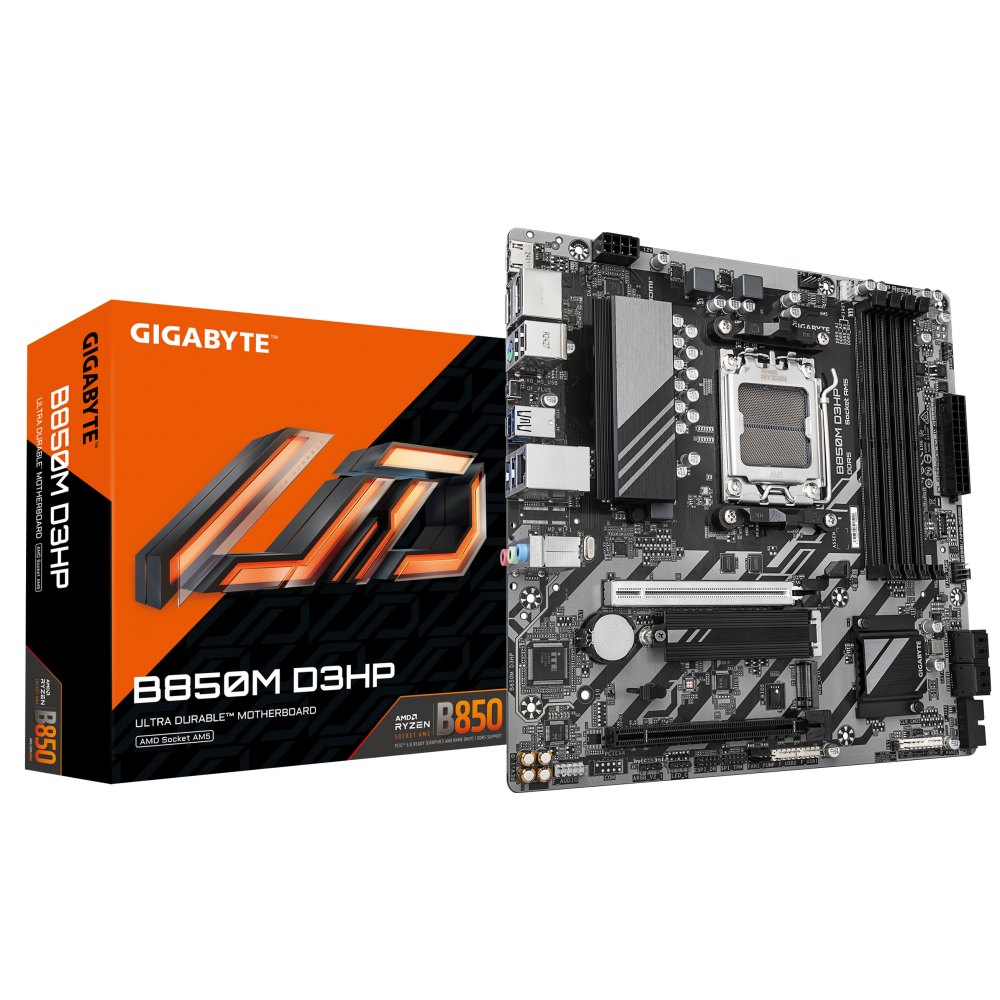 GIGABYTE B850M D3HP Placa Base - Procesadores AMD Ryzen Serie 9000, 5+2+2 fases VRM digitales, hasta 8200MHz DDR5 (OC), 1xPCIe 