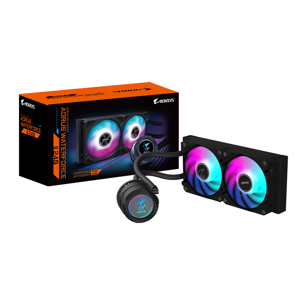 GIGABYTE AORUS WATERFORCE II 240 Refrigerador de CPU líquido AIO - 2x ventiladores ARGB de 120 mm, mecanismo de conexión desliz