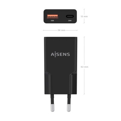 AISENS ASCH-30W2P047-BK cargador de dispositivo móvil Cámara digital, MP3, MP4, Teléfono móvil, Navegante, Portátil, Consola de