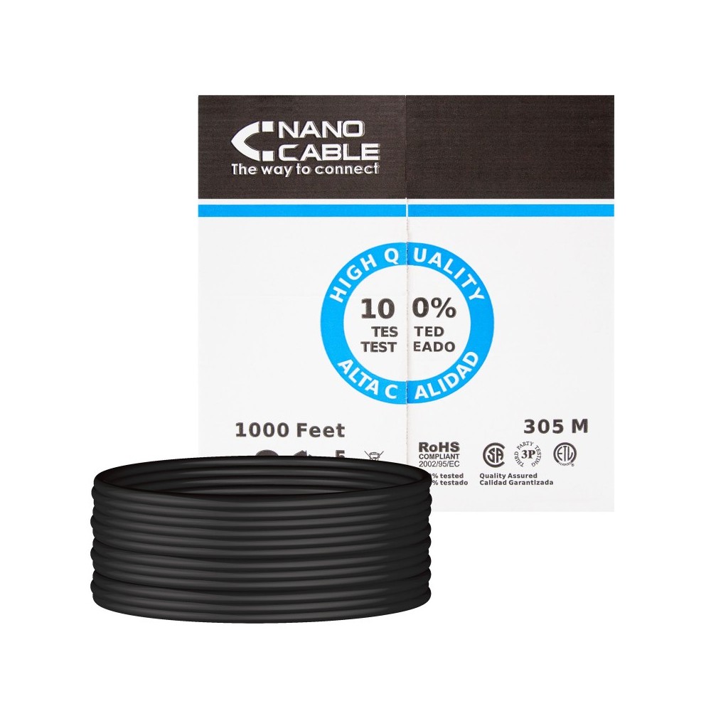 Nanocable 10.20.0504-EXT-BK cable de red Negro 305 m Cat6 UUTP (UTP)