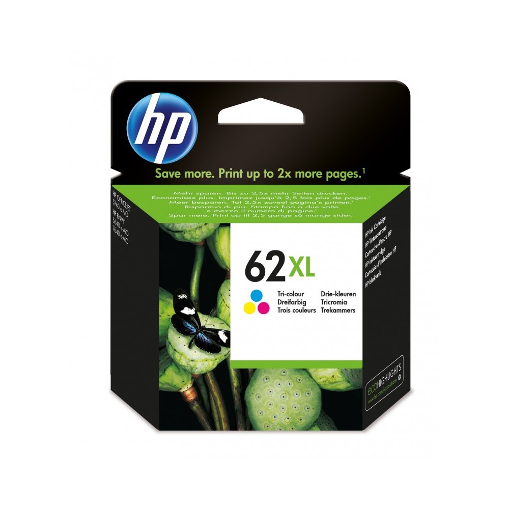 HP Cartucho de tinta original 62XL de alta capacidad tricolor