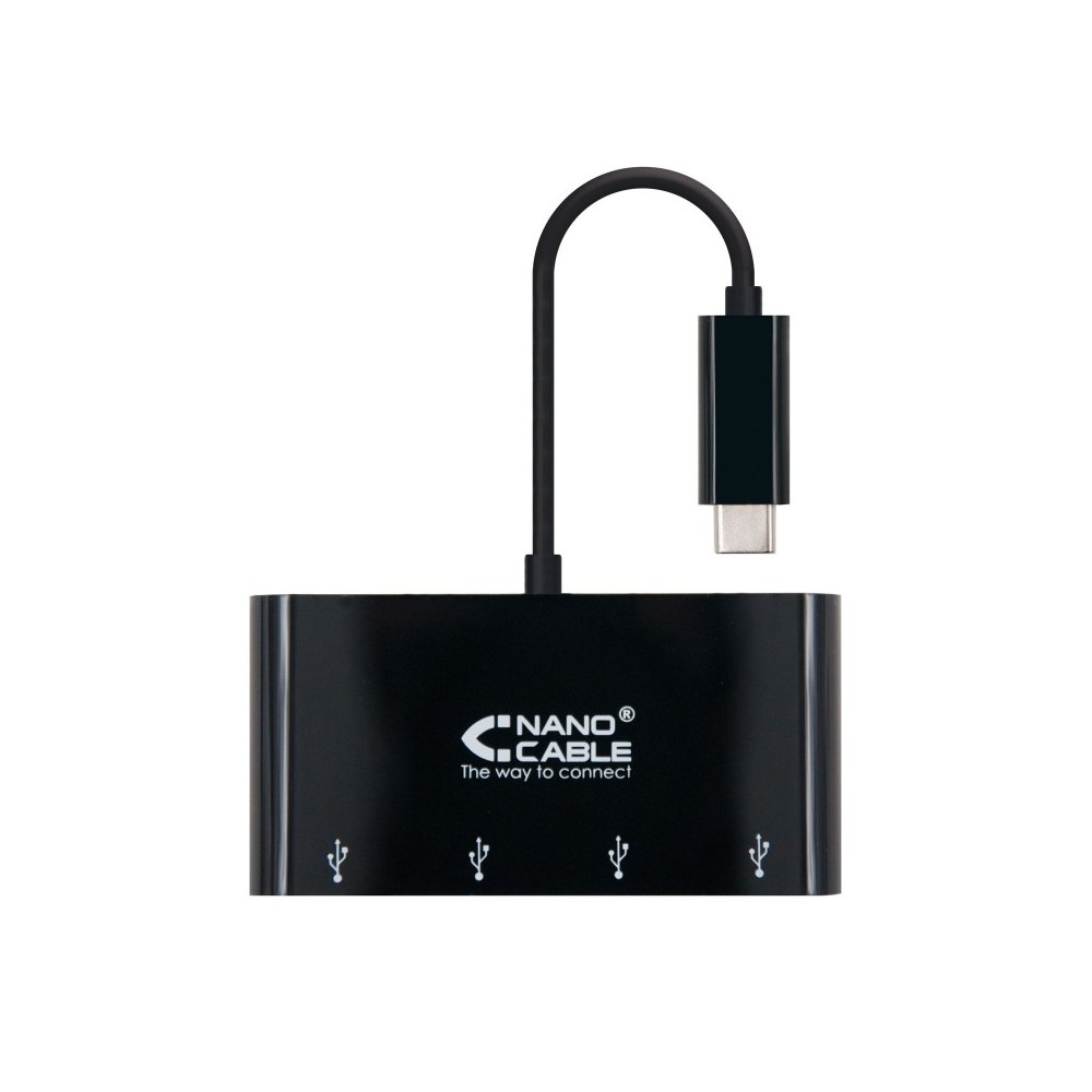 Nanocable Adaptador USB-C a 4xUSB 3.0. USB-CM-USB 3.0H, Negro, 10 cm