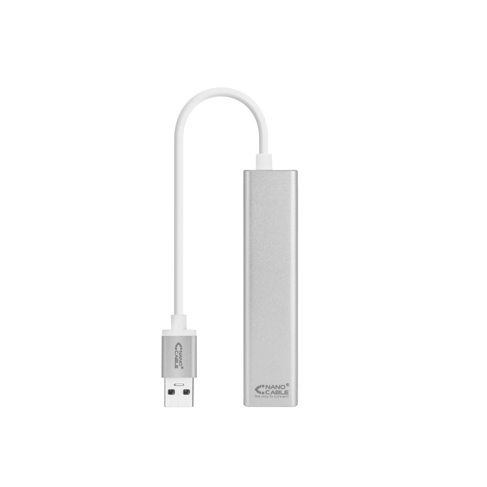 Nanocable Conversor USB 3.0 a Ethernet Gigabit + 3xUSB 3.0, Plata, 15 cm