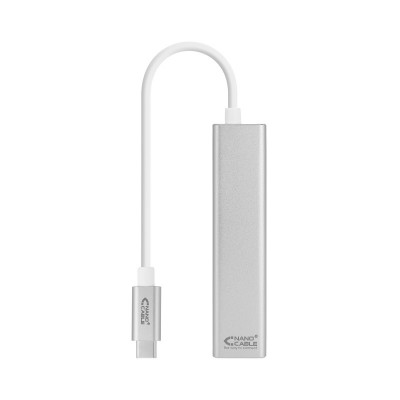 Nanocable Conversor USB-C a Ethernet Gigabit + 3xUSB 3.0, Plata, 15 cm