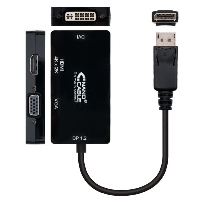Nanocable Conversor Displayport a VGA  HDMI, 3 en 1, DP 1.2M-VGAH-HDMIH 4K, Negro, 15 cm